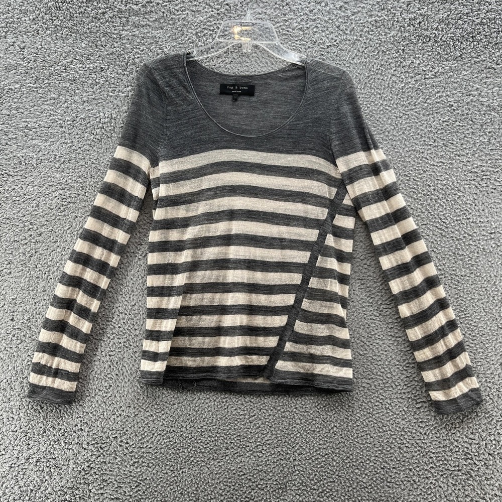 rag bone Sweater Womens Medium Gray Stripe Alpaca Silk Lightweight Sheer Thin